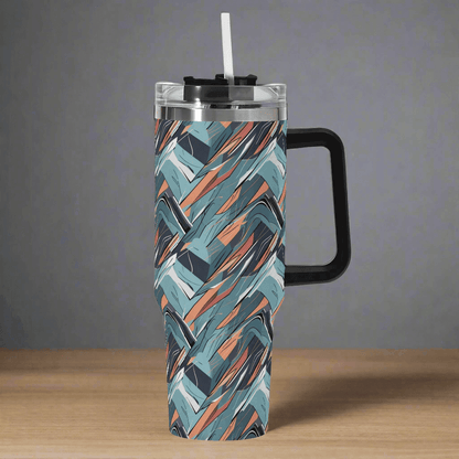 Abstract Breeze 40oz Stainless Steel Tumbler Gift With Black Handle and Straw - DeRose Seasonal
