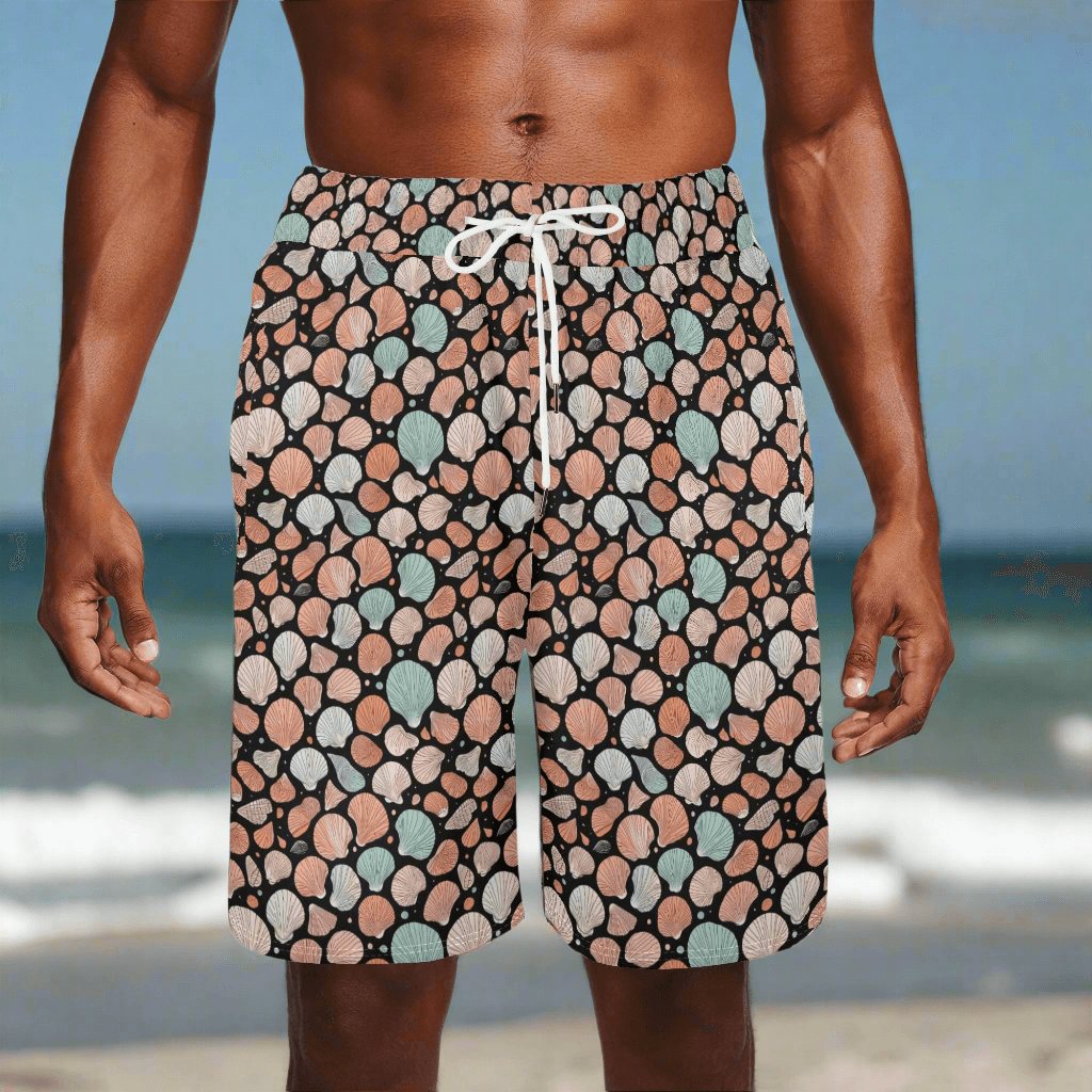 Men's Seashells Mesh Shorts Sea Life Swim Trunks - DeRose Seasonal
