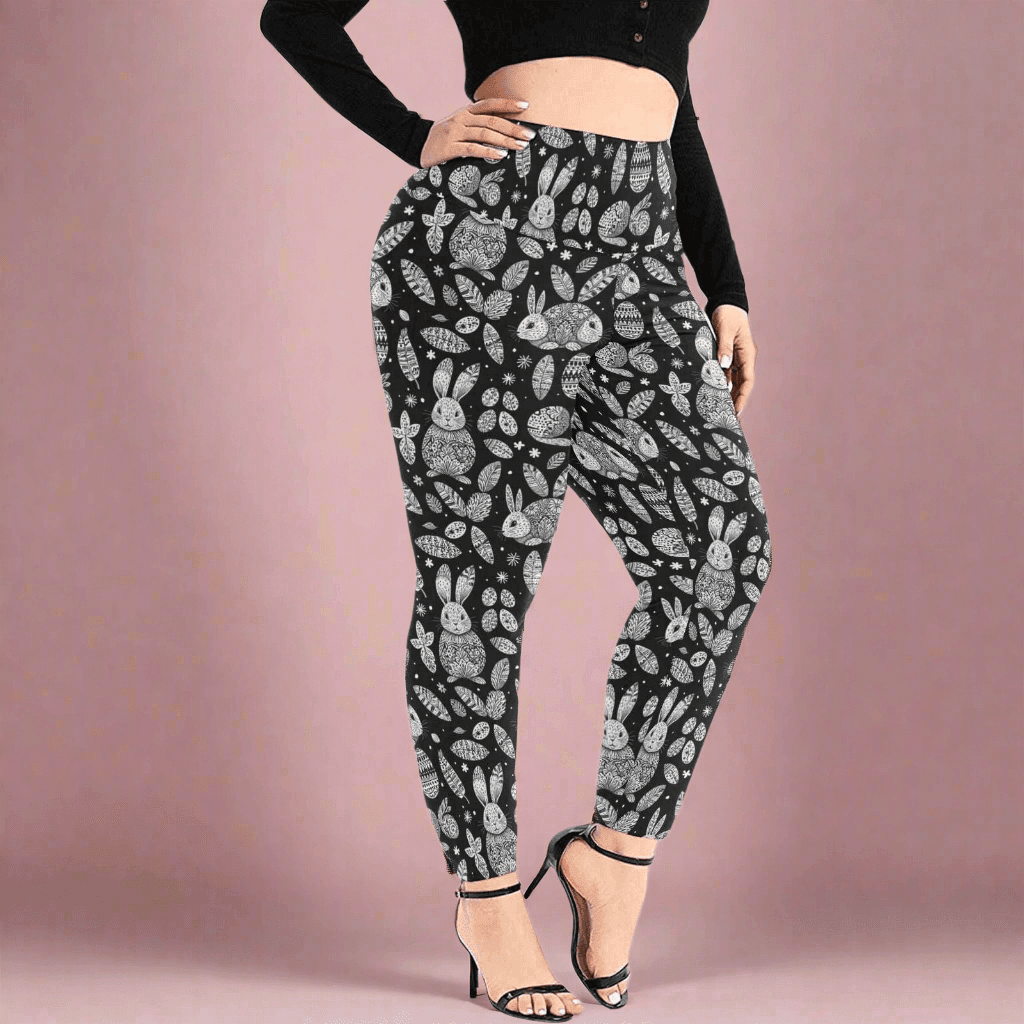 Abstract Bunny Women's Plus Size High Waited Leggings Women's High Waist Leggings(Plus Size)(ModelL45) - DeRose Seasonal