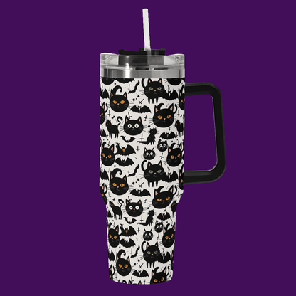 Crazy Cat Lady 40oz Stainless Steel Tumbler Gift With Black Handle and Straw - DeRose Seasonal