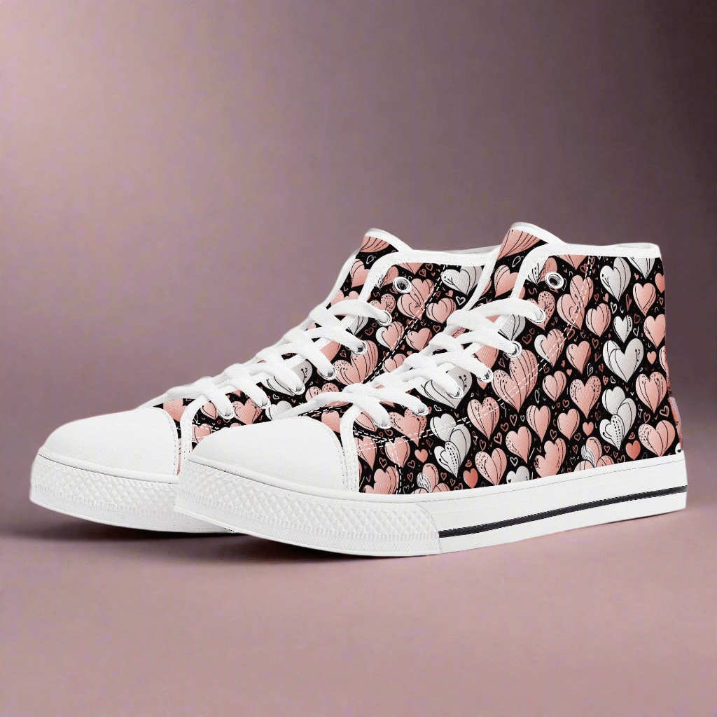 Pink Hearts Women's High Top Canvas Shoes - DeRose Seasonal