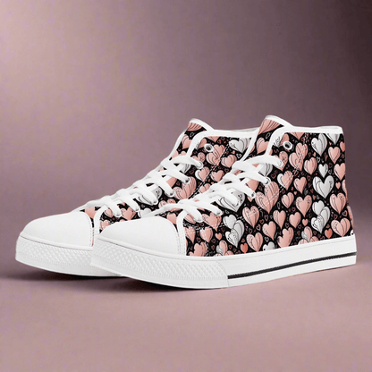 Pink Hearts Women's High Top Canvas Shoes - DeRose Seasonal
