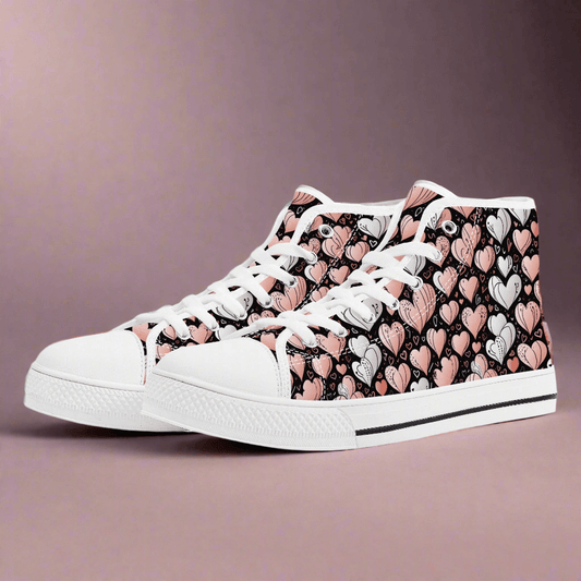 Pink Hearts Women's High Top Canvas Shoes - DeRose Seasonal