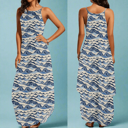 Abstract Wave Womens Elegant Sleeveless Evening Dress - DeRose Seasonal