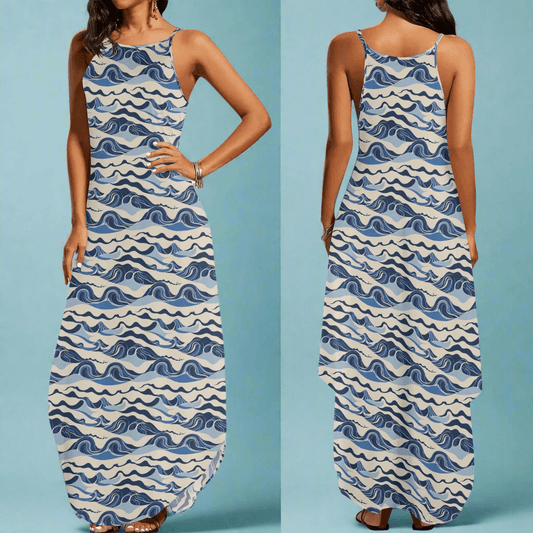 Abstract Wave Womens Elegant Sleeveless Evening Dress - DeRose Seasonal