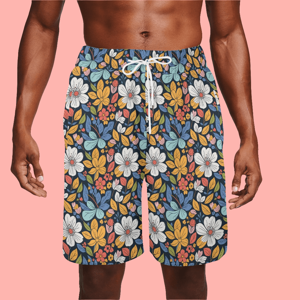 Men's Bright Flowers Mesh Shorts Sea Life Swim Trunks - DeRose Seasonal