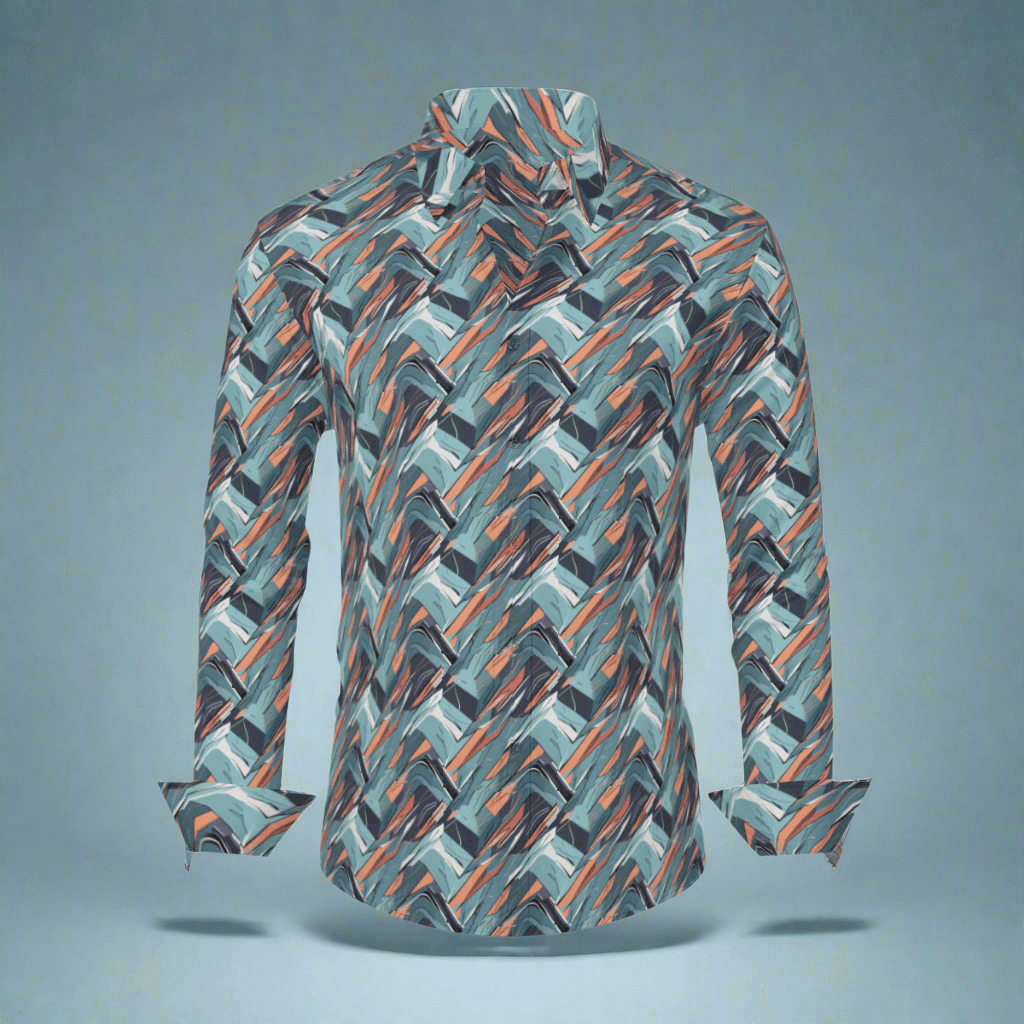 Abstract Breeze Men's Classic Long-Sleeved Button up Polyester Dress Shirt - DeRose Seasonal