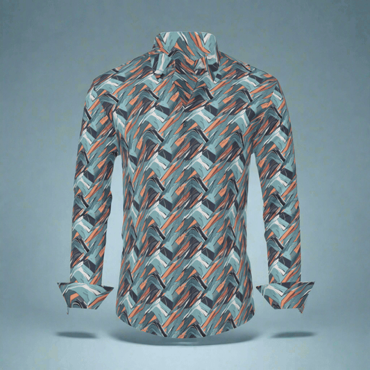 Abstract Breeze Men's Classic Long-Sleeved Button up Polyester Dress Shirt - DeRose Seasonal