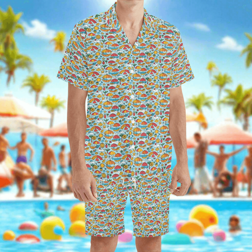 Men's Regular Fit Fun of a Beach Hawaiian Short Sleeve Shirt and Shorts Set - DeRose Seasonal