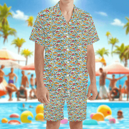 Men's Regular Fit Fun of a Beach Hawaiian Short Sleeve Shirt and Shorts Set - DeRose Seasonal