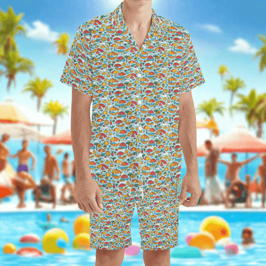 Men's Regular Fit Fun of a Beach Hawaiian Short Sleeve Shirt and Shorts Set - DeRose Seasonal