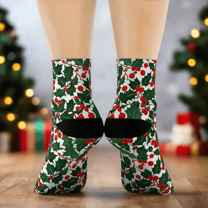 Christmas Holly Polyester Crew Socks 3 sizes - DeRose Seasonal