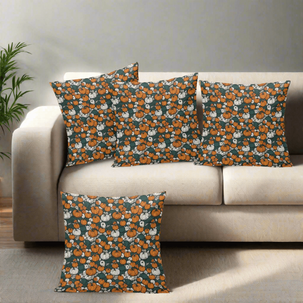 Dark Pumpkin Patch Peach Velvet 4 Pcs Square Pillow Case Covers (5 sizes) - DeRose Seasonal