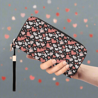 Red Hearts Leather Women's Zipper Wristlet Wallet - DeRose Seasonal