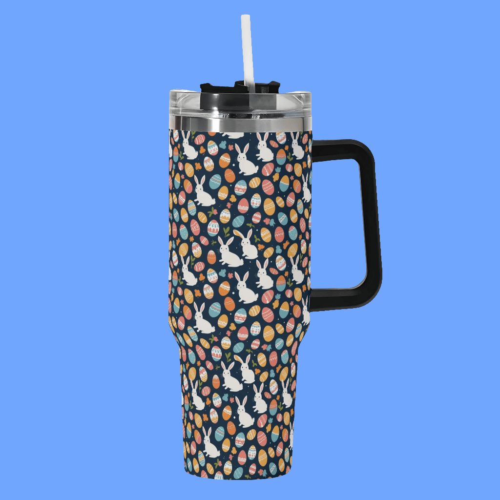 Bunny Eggs 40oz Stainless Steel Tumbler Gift With Black Handle and Straw - DeRose Seasonal
