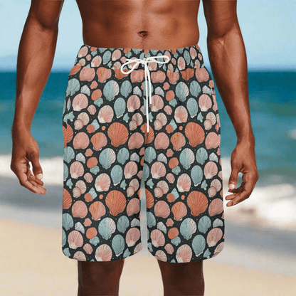 Men's Big Shells Mesh Shorts Sea Life Swim Trunks - DeRose Seasonal