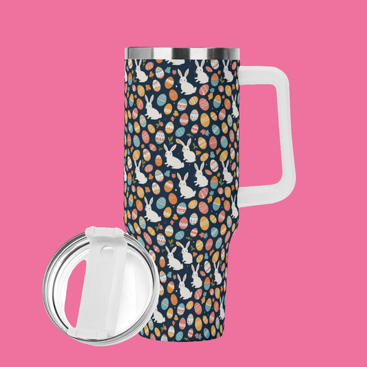 Bunny Eggs 40oz Stainless Steel Tumbler Gift With White Handle and Straw - DeRose Seasonal