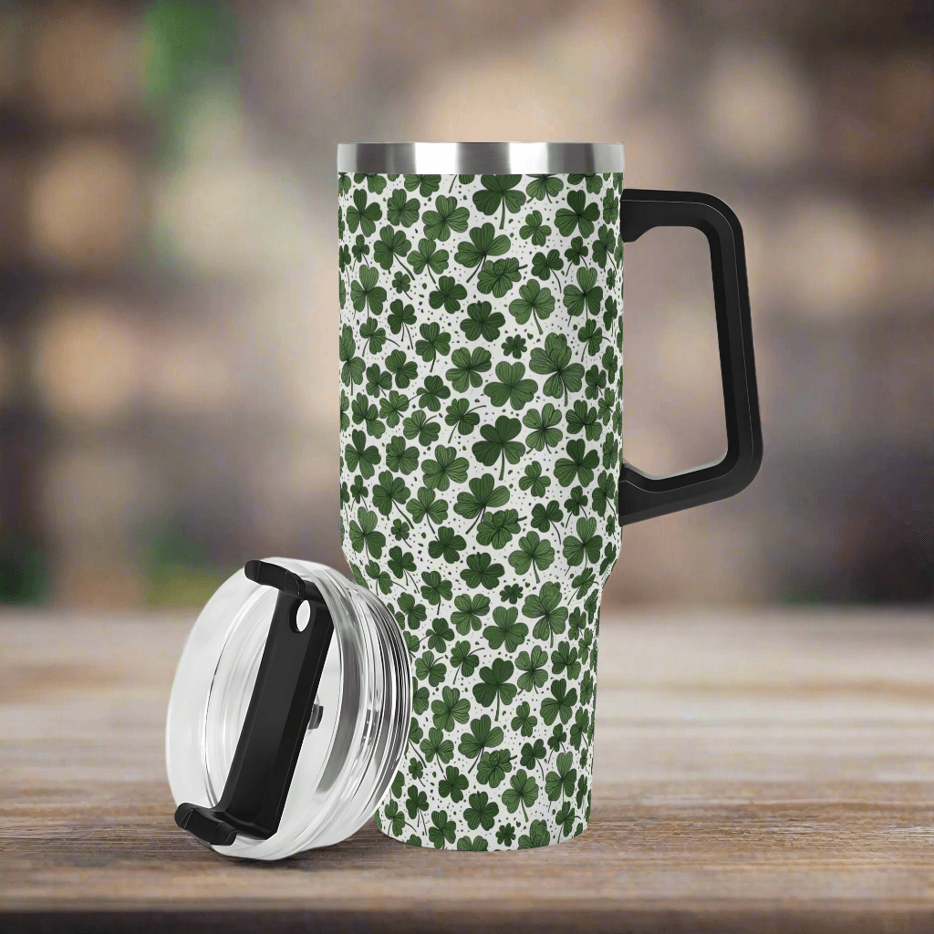 Clovers 40oz Stainless Steel Tumbler Gift With Black Handle and Straw - DeRose Seasonal