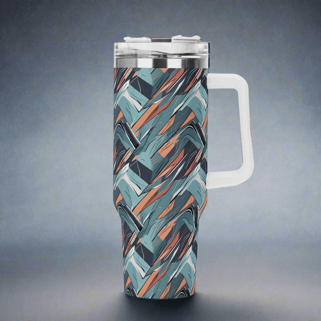 Abstract Breeze 40oz Stainless Steel Tumbler Gift With White Handle and Straw - DeRose Seasonal