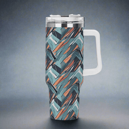 Abstract Breeze 40oz Stainless Steel Tumbler Gift With White Handle and Straw - DeRose Seasonal