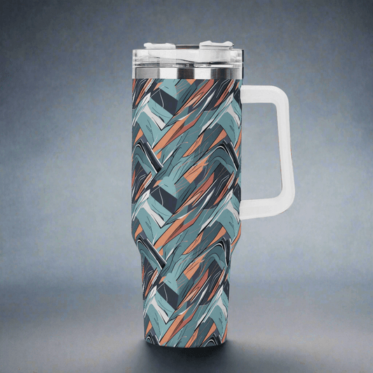 Abstract Breeze 40oz Stainless Steel Tumbler Gift With White Handle and Straw - DeRose Seasonal