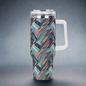 Abstract Breeze 40oz Stainless Steel Tumbler Gift With White Handle and Straw - DeRose Seasonal