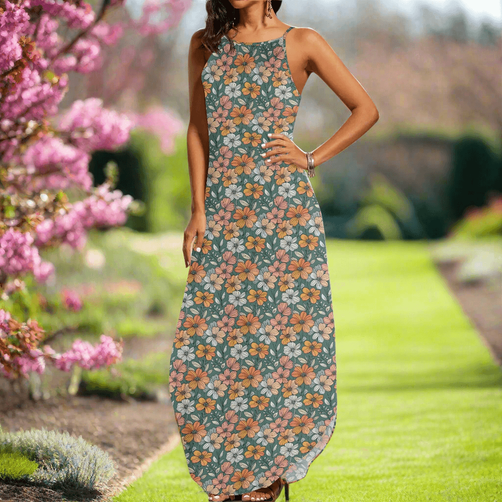 Pastel Flowers Women's Elegant Sleeveless Evening Dress - DeRose Seasonal
