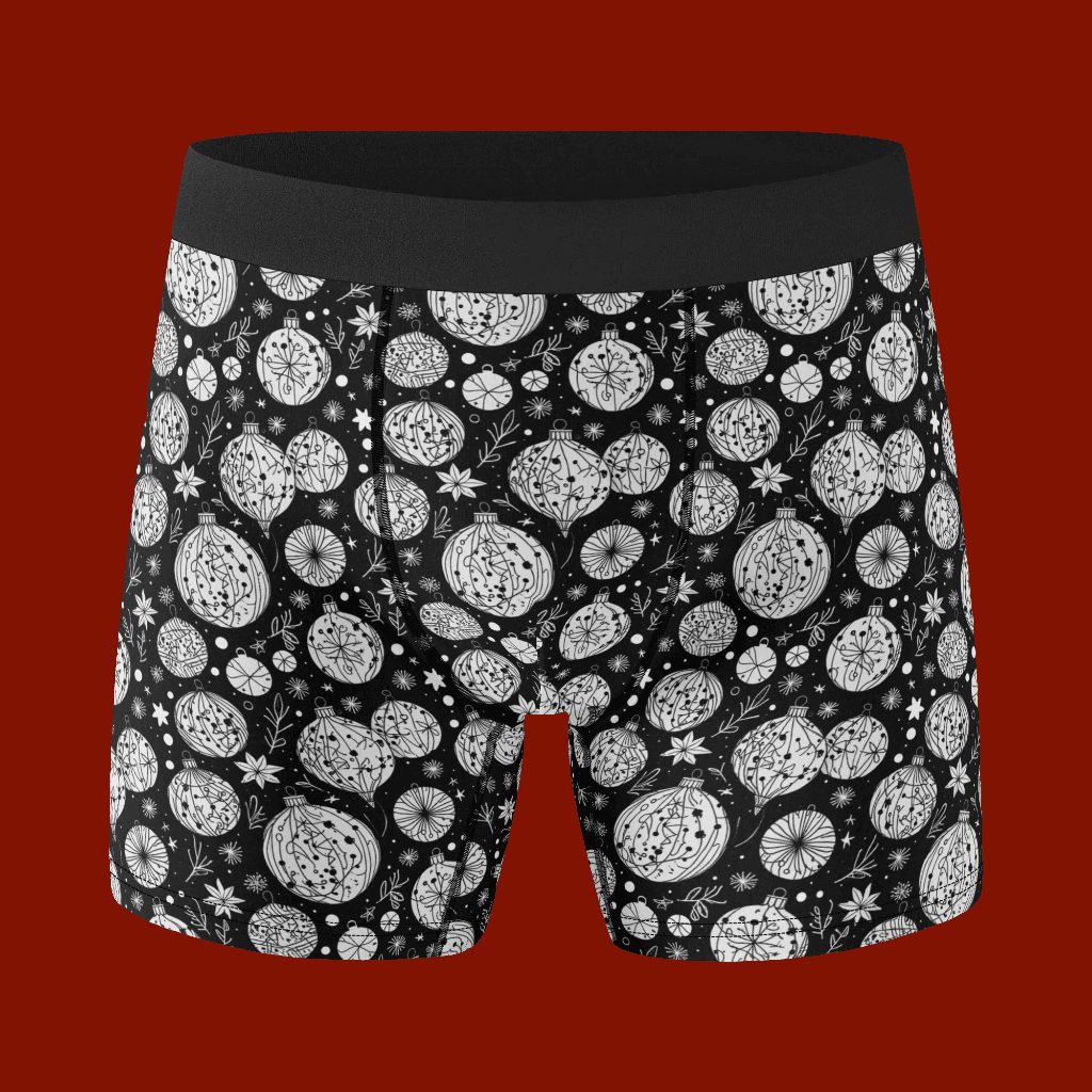Men's Classic Black and White Christmas Ornament Stretch Trunks & Underwear - DeRose Seasonal