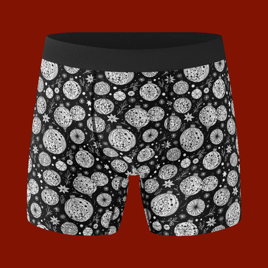 Men's Classic Black and White Christmas Ornament Stretch Trunks & Underwear - DeRose Seasonal