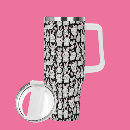 Cute Bunny 40oz Stainless Steel Tumbler Gift With White Handle and Straw - DeRose Seasonal