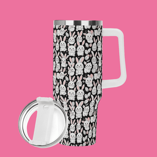 Cute Bunny 40oz Stainless Steel Tumbler Gift With White Handle and Straw - DeRose Seasonal