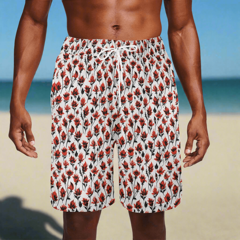 Men's Floral Fire Mesh Shorts Sea Life Swim Trunks - DeRose Seasonal