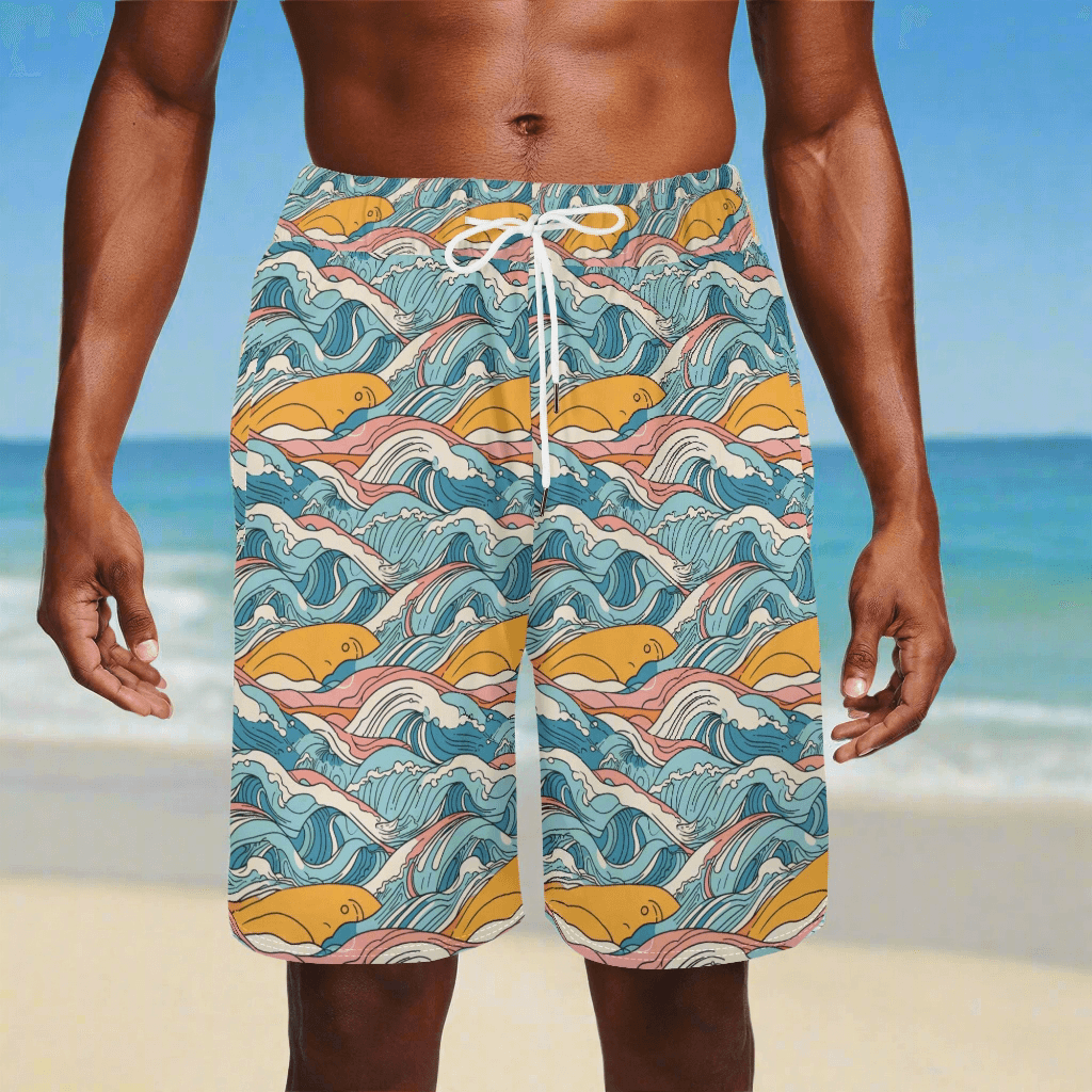 Men's Sun in the Waves Mesh Shorts Sea Life Swim Trunks - DeRose Seasonal