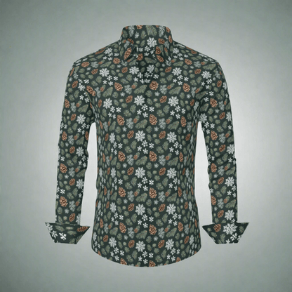 Snowflake Pine Men's Classic Long-Sleeved Button up Polyester Dress Shirt - DeRose Seasonal