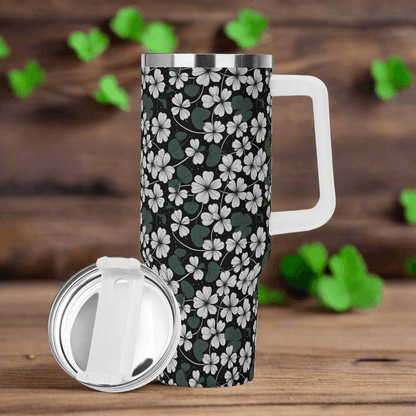 White Clover 40oz Stainless Steel Tumbler Gift With White Handle and Straw - DeRose Seasonal