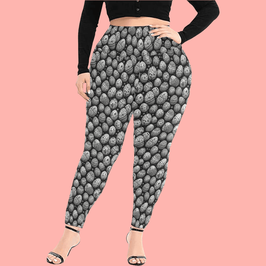 Black and White Egg Women's Plus Size High Waited Leggings Women's High Waist Leggings(Plus Size)(ModelL45) - DeRose Seasonal