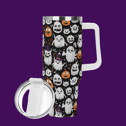 Cute Monster Witches 40oz Stainless Steel Tumbler Gift With White Handle and Straw - DeRose Seasonal