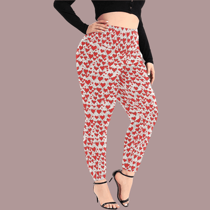 Scribbled Hearts Women's Plus Size High Waited Leggings Women's High Waist Leggings(Plus Size)(ModelL45) - DeRose Seasonal