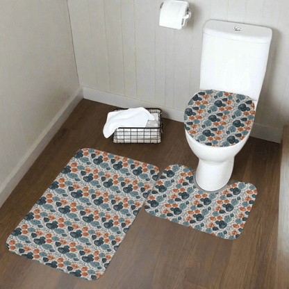 Freezing Leaves Bathroom Four-Piece Set(Shower Curtain + Toilet Cover Mat + Toilet Foot Mat + Floor Mat)| Polyester - DeRose Seasonal