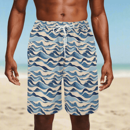 Men's Blue Waves Mesh Shorts Sea Life Swim Trunks - DeRose Seasonal