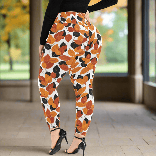 Red Autumn Women's Plus Size High Waited Leggings Women's High Waist Leggings(Plus Size)(ModelL45) - DeRose Seasonal