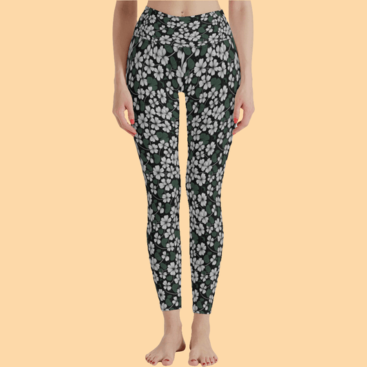 White Clovers Women's Polyester Yoga pants Leggings - DeRose Seasonal