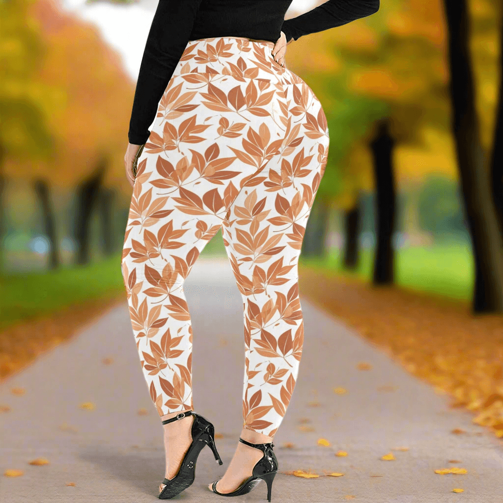 Autumn Leaves Women's Plus Size High Waited Leggings Women's High Waist Leggings(Plus Size)(ModelL45) - DeRose Seasonal