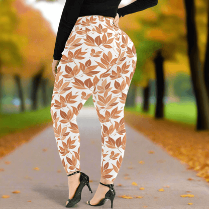 Autumn Leaves Women's Plus Size High Waited Leggings Women's High Waist Leggings(Plus Size)(ModelL45) - DeRose Seasonal