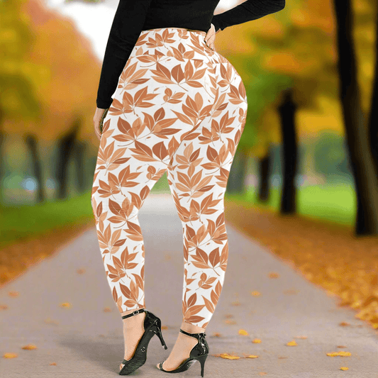 Autumn Leaves Women's Plus Size High Waited Leggings Women's High Waist Leggings(Plus Size)(ModelL45) - DeRose Seasonal