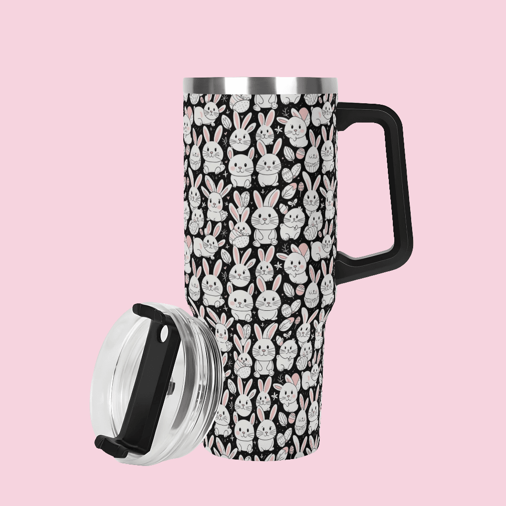 Cute Bunny 40oz Stainless Steel Tumbler Gift With Black Handle and Straw - DeRose Seasonal