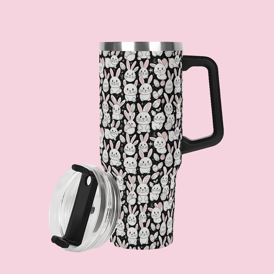 Cute Bunny 40oz Stainless Steel Tumbler Gift With Black Handle and Straw - DeRose Seasonal