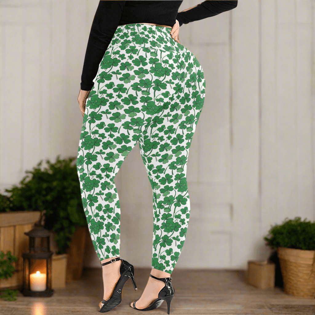 Little Clovers Women's Plus Size High Waited Leggings Women's High Waist Leggings(Plus Size)(ModelL45) - DeRose Seasonal