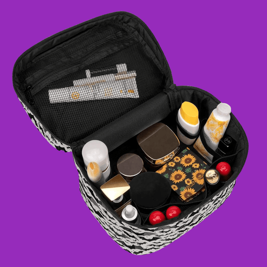 Black and White Bats Leather Cosmetic Bag - DeRose Seasonal