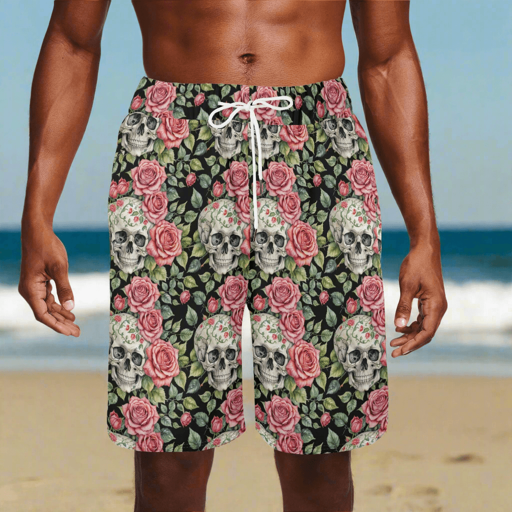 Men's Pink Skulls Mesh Shorts Sea Life Swim Trunks - DeRose Seasonal